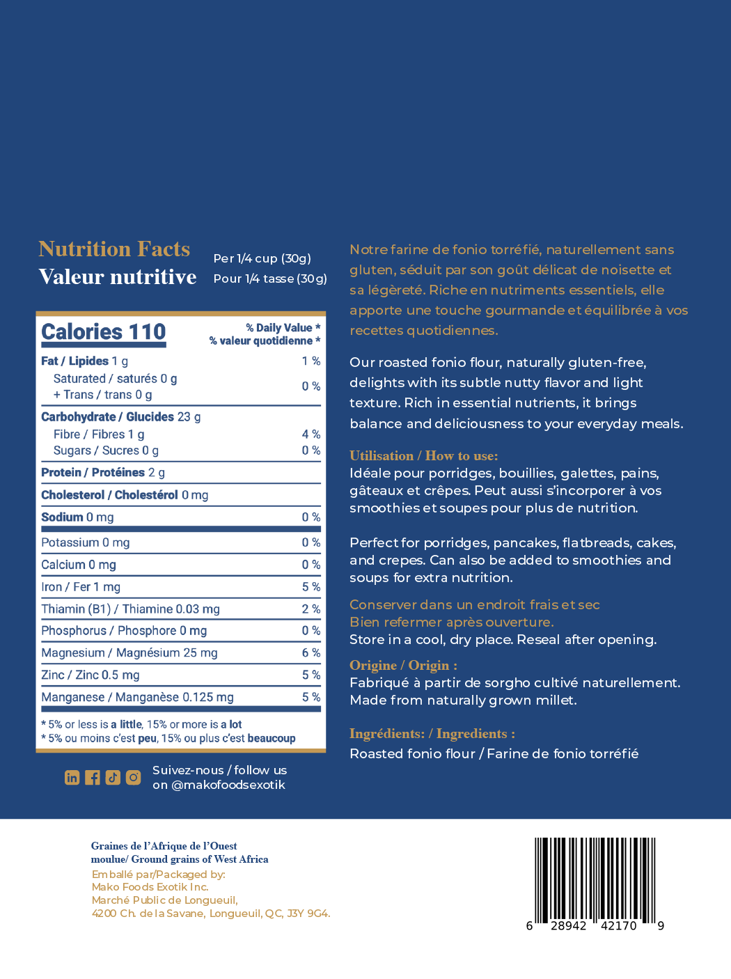 Farine de Fonio Torréfié (600 g)