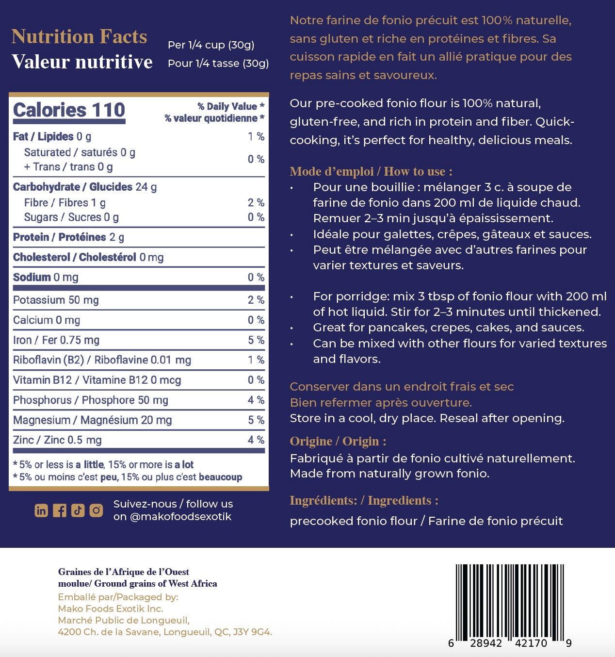 Pre-cooked Fonio Flour (700 g)