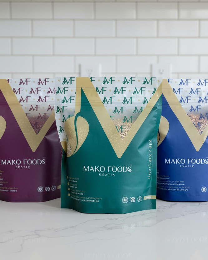 Premium gluten-free ancient grains from Mako Foods Exotik for healthy everyday meals